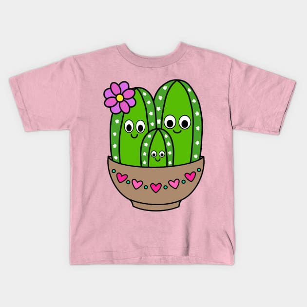 Cute Cactus Design #215: Cacti Bunch In Heart Bowl Kids T-Shirt by DreamCactus